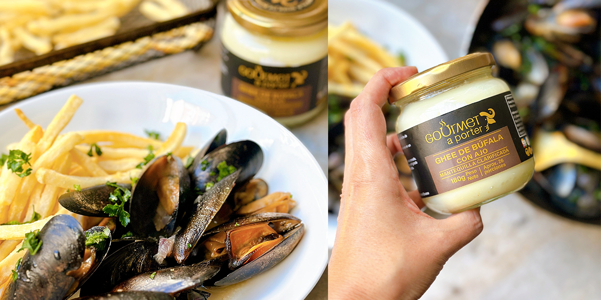 Mejillones Fritos con Ghee de Búfala con Ajo Gourmet a Porter